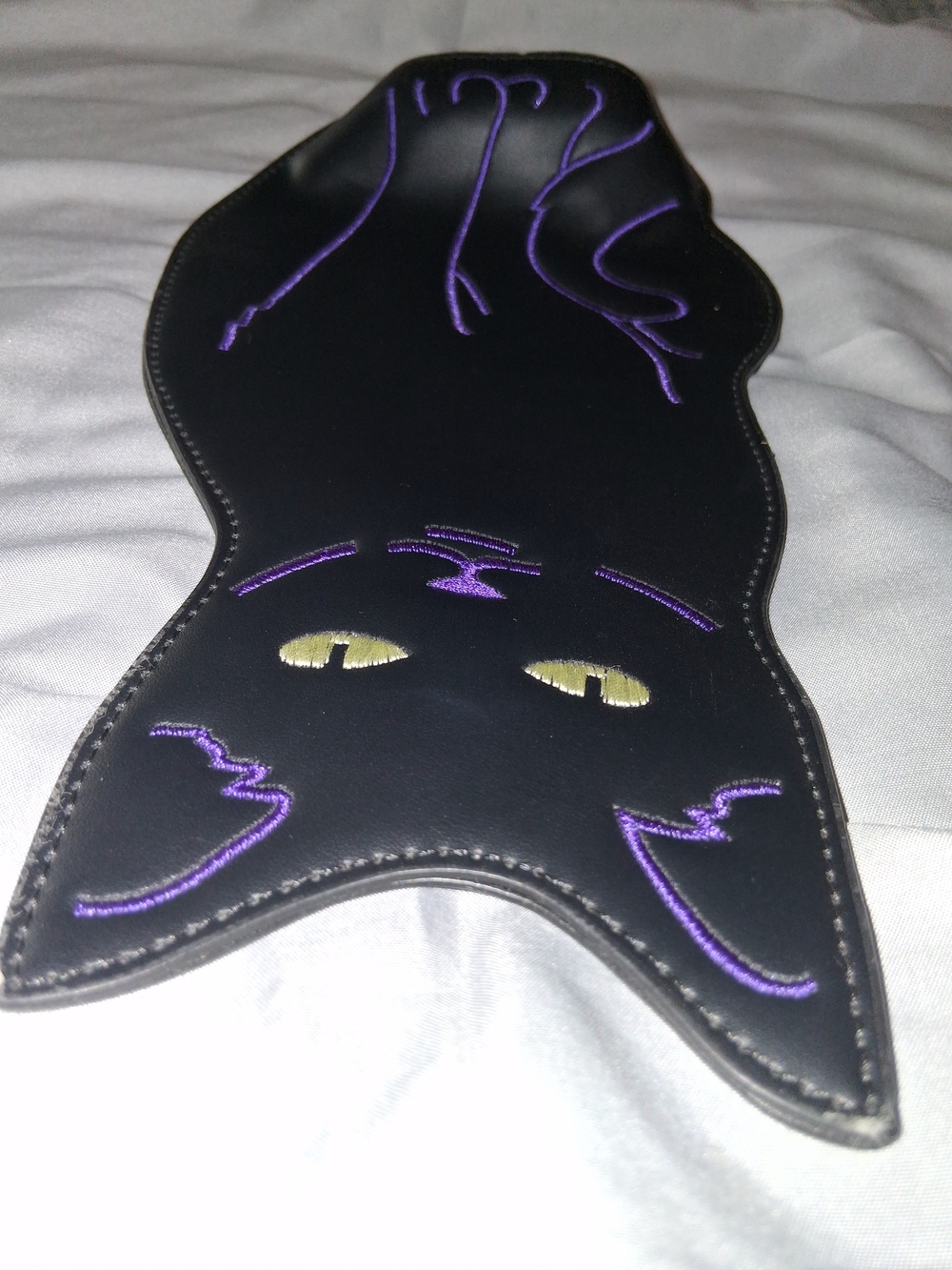 Black Faux Leather Cat Accessory with Purple Stitching No Strap - Picture 7 of 8